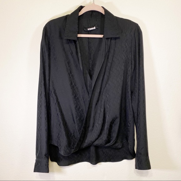 Reformation Tops - Reformation Wrap Top Silk Long Sleeve Black Large